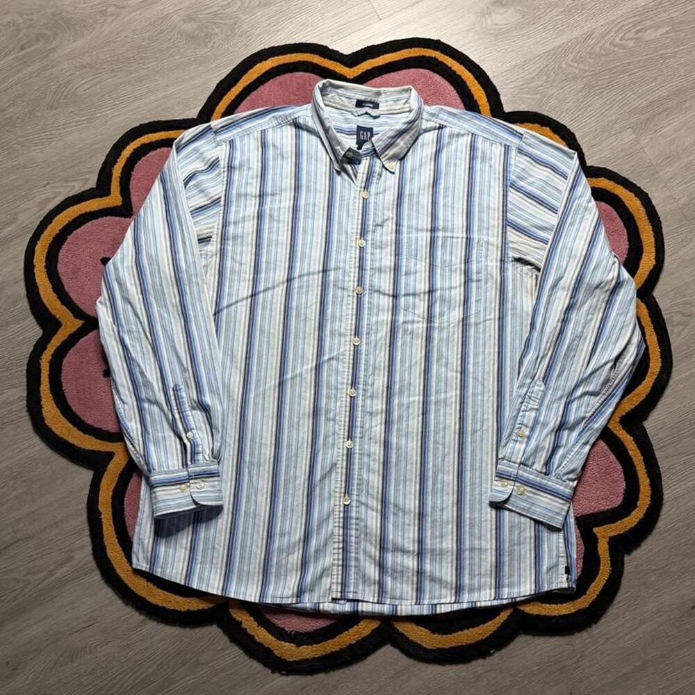 Vintage Y2K Gap Classic Fit Casual Striped Button Up Shirt Size XL Blue